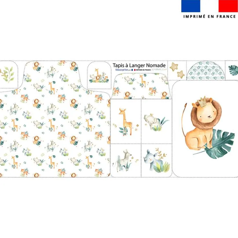 Coupon tapis à langer safari animaux aquarelle