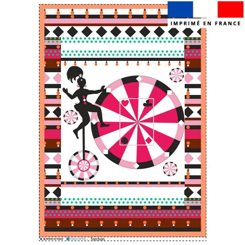 coupon - Torchon imprimé cirque rose - Création Lili Bambou Design - Toile coton 230 gr/m² -