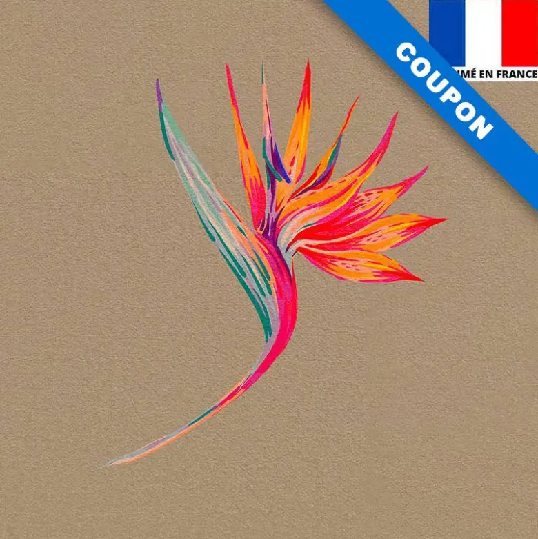 Coupon 45x45 cm beige imprimé oiseau du paradis