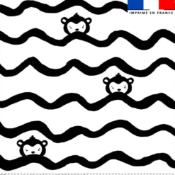 Coupon 45x45 cm blanc motif petit singe et vague noire