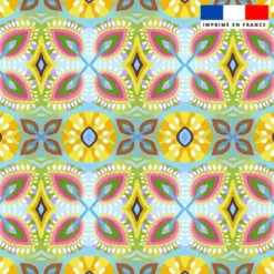 Coupon 45x45 cm bleu ciel motif fleurs géométriques - Création Lita Blanc