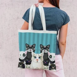 Coupon 45x45 cm bleu imprimé chat - Création Lita Blanc