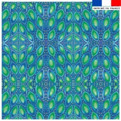 Coupon 45x45 cm bleu imprimé plume de paon - Création Lita Blanc