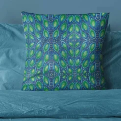 Coupon 45x45 cm bleu imprimé plume de paon - Création Lita Blanc
