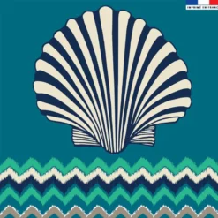 Coupon 45x45 cm bleu motif coquillage et chevron
