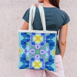 Coupon 45x45 cm bleu motif goutte violette - Création Lita Blanc