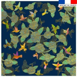 Coupon 45x45 cm bleu motif oiseaux - Création Lita Blanc