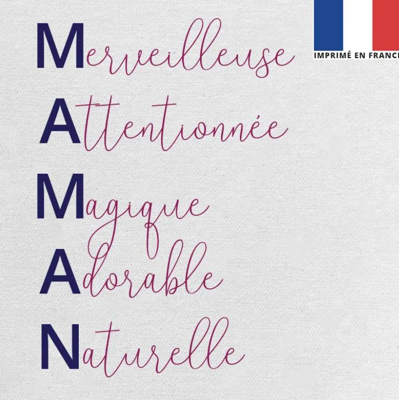 Coupon 45x45 cm écrue motif maman adjectifs
