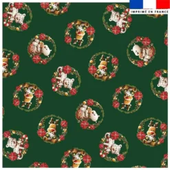 Coupon 45x45 cm imprimé animaux couronne de noel vert - Création Stillistic