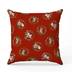 Coupon 45x45 cm imprimé animaux couronne de noel rouge - Création Stillistic