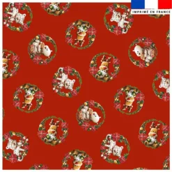 Coupon 45x45 cm imprimé animaux couronne de noel rouge - Création Stillistic