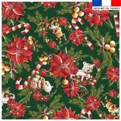 Coupon 45x45 cm imprimé animaux couronne et fleur de noel - Création Stillistic