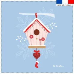 Coupon 45x45 cm imprimé cabane à oiseaux de noel - Création Nidillus Carémoli