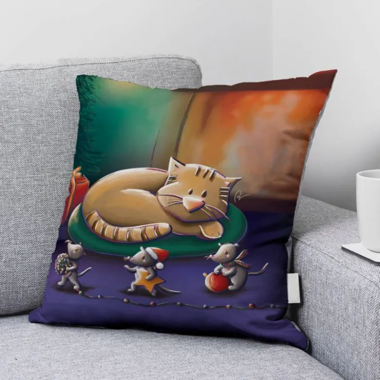 Coupon 45x45 cm imprimé chat et souris de noel - Création Stillistic