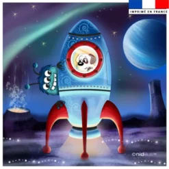 Coupon 45x45 cm imprimé fusée et chien - Création Nidillus Carémoli