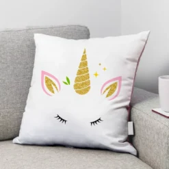 Coupon 45x45 cm imprimé licorne rose et doré