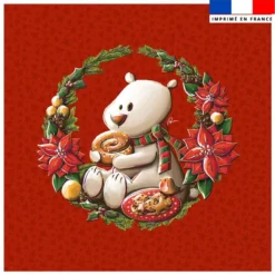 Coupon 45x45 cm imprimé ours couronne de Noël - Création Stillistic