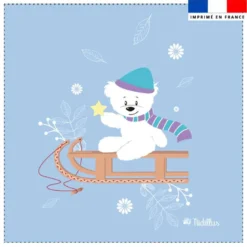 Coupon 45x45 cm imprimé ourson de luge - Création Nidillus Carémoli