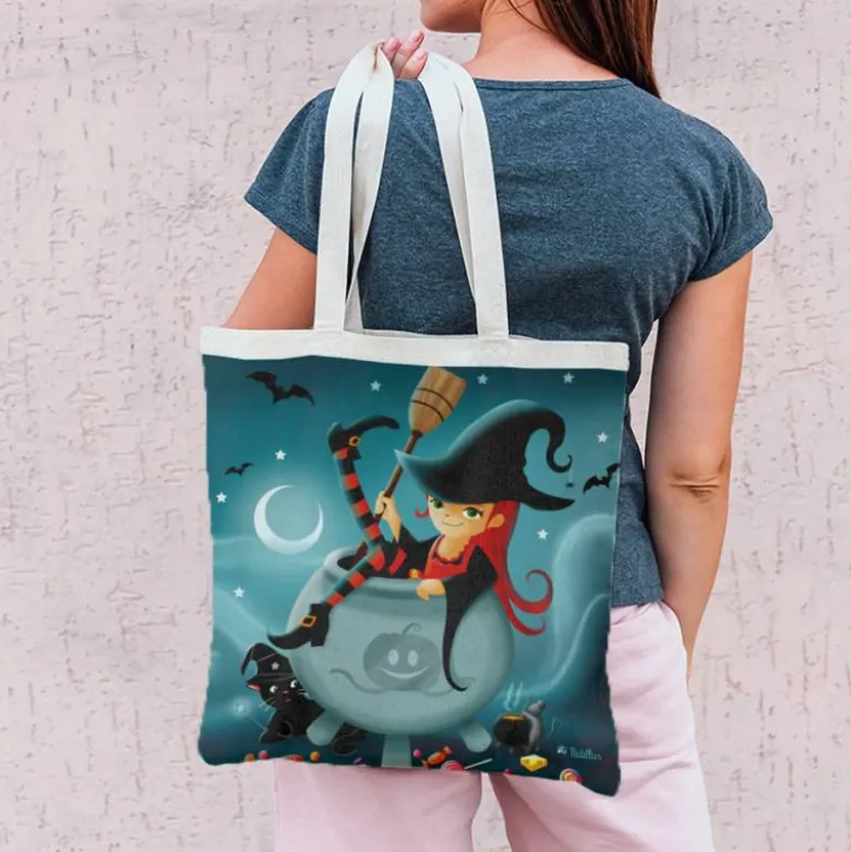 Coupon 45x45 cm imprimé petite sorcière - Création Nidillus Carémoli