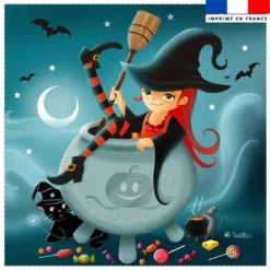 Coupon 45x45 cm imprimé petite sorcière - Création Nidillus Carémoli