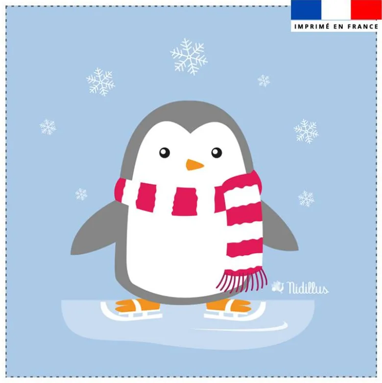 Coupon 45x45 cm imprimé pingouin de noel - Création Nidillus Carémoli