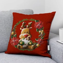 Coupon 45x45 cm imprimé renne couronne de Noël - Création Stillistic