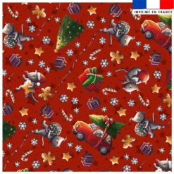 Coupon 45x45 cm imprimé souris de noel rouge - Création Stillistic