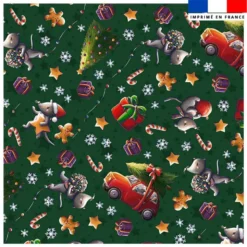 Coupon 45x45 cm imprimé souris de noel vert - Création Stillistic
