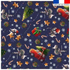 Coupon 45x45 cm imprimé souris de noel bleu - Création Stillistic