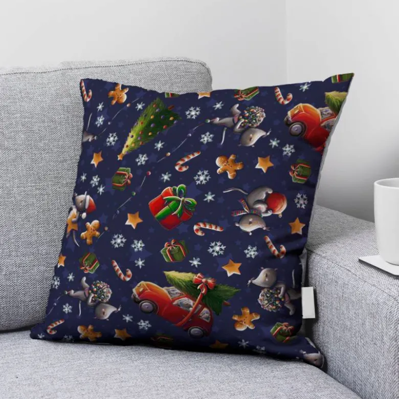 Coupon 45x45 cm imprimé souris de noel bleu - Création Stillistic