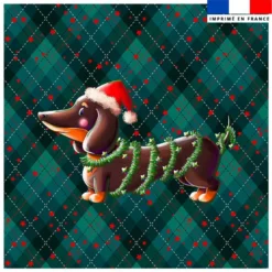 Coupon 45x45 cm imprimé Teckel bonnet de Noël - Création Stillistic