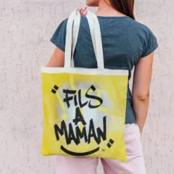 Coupon 45x45 cm jaune motif fille à maman noir - Création Alex Z