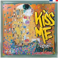 Coupon 45x45 cm jaune motif graffiti kiss me - Création Alex Z