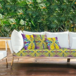 Coupon 45x45 cm jaune motif summer violet - Création Lita Blanc