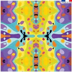 Coupon 45x45 cm jaune motif summer violet - Création Lita Blanc