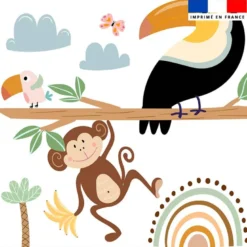 Coupon 45x45 cm motif animaux savane singe et toucan