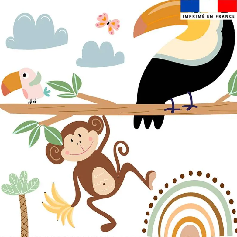 Coupon 45x45 cm motif animaux savane singe et toucan