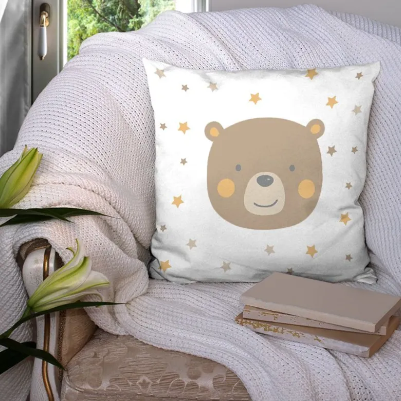 Coupon 45x45 cm motif baby ours marron et ocre