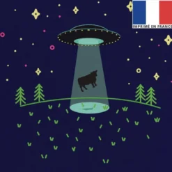 Coupon 45x45 cm motif bleu foncé motif alien et vache