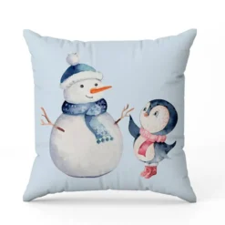 Coupon 45x45 cm motif bonhomme de neige et pingouin de Noel
