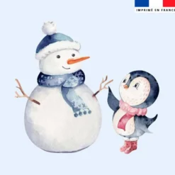 Coupon 45x45 cm motif bonhomme de neige et pingouin de Noel