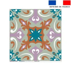 Coupon 45x45 cm motif carreaux de ciment bleu canard terracotta et vert sauge