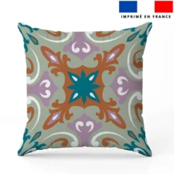 Coupon 45x45 cm motif carreaux de ciment bleu canard terracotta et vert sauge