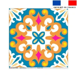Coupon 45x45 cm motif carreaux de ciment orange beige et bleu