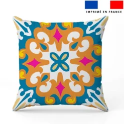 Coupon 45x45 cm motif carreaux de ciment orange beige et bleu