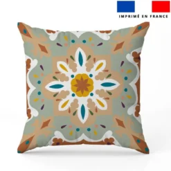 Coupon 45x45 cm motif carreaux de ciment beige terracotta et vert sauge