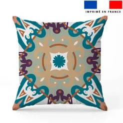 Coupon 45x45 cm motif carreaux de ciment bleu canard beige et vert sauge