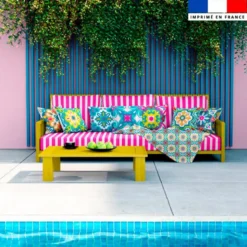 Coupon 45x45 cm motif carreaux de ciment jaune bleu et turquoise