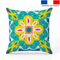 Coupon 45x45 cm motif carreaux de ciment jaune bleu et turquoise