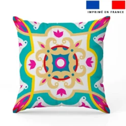 Coupon 45x45 cm motif carreaux de ciment beige fuchsia et turquoise